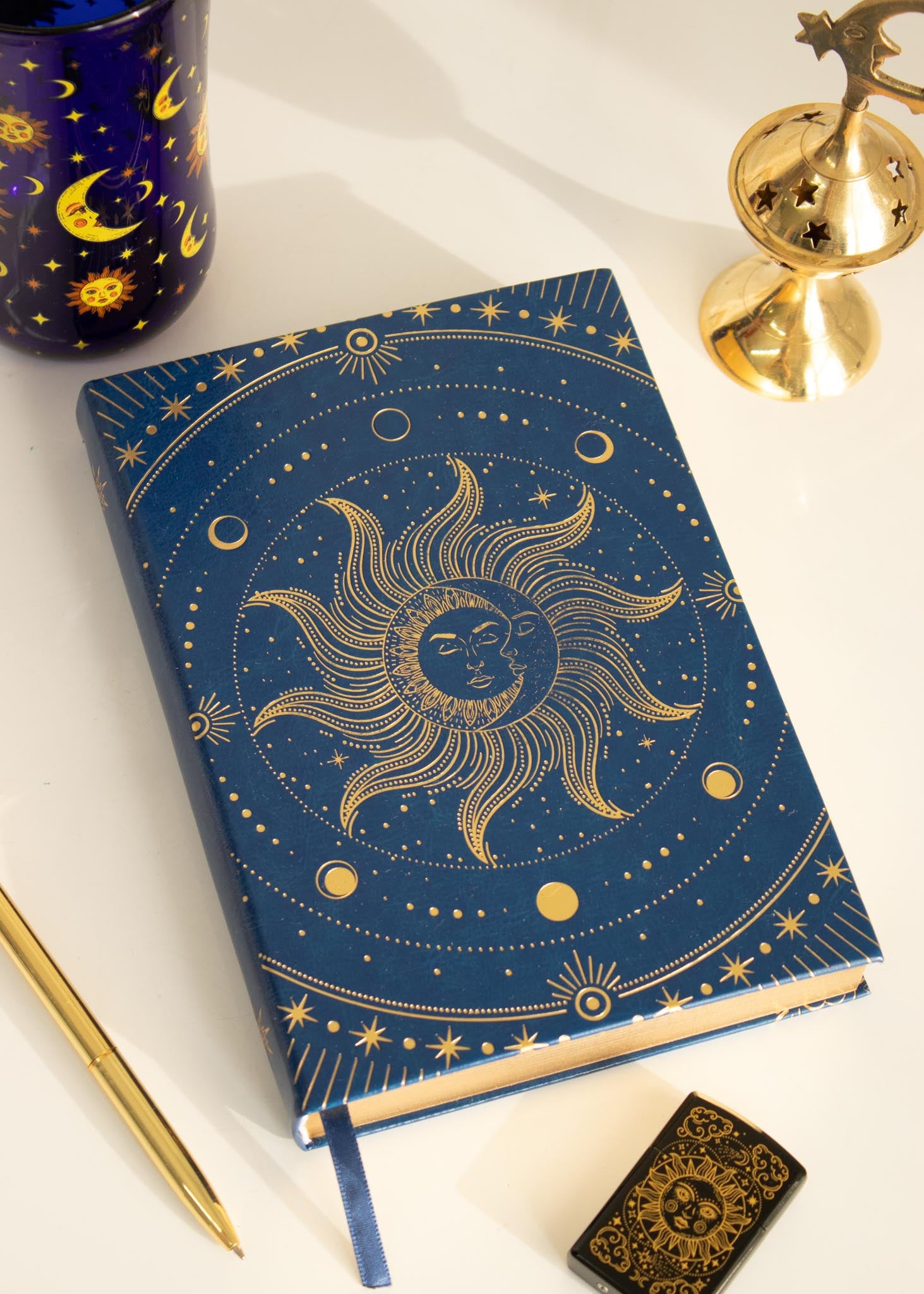 celestial blue sun and moon journal