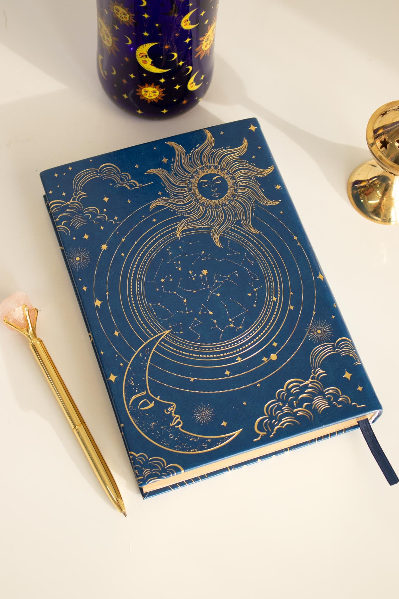 celestial blue sun and moon journal