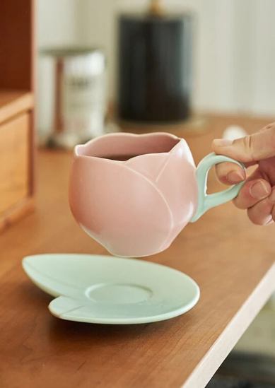 rose flower mug and saucer set